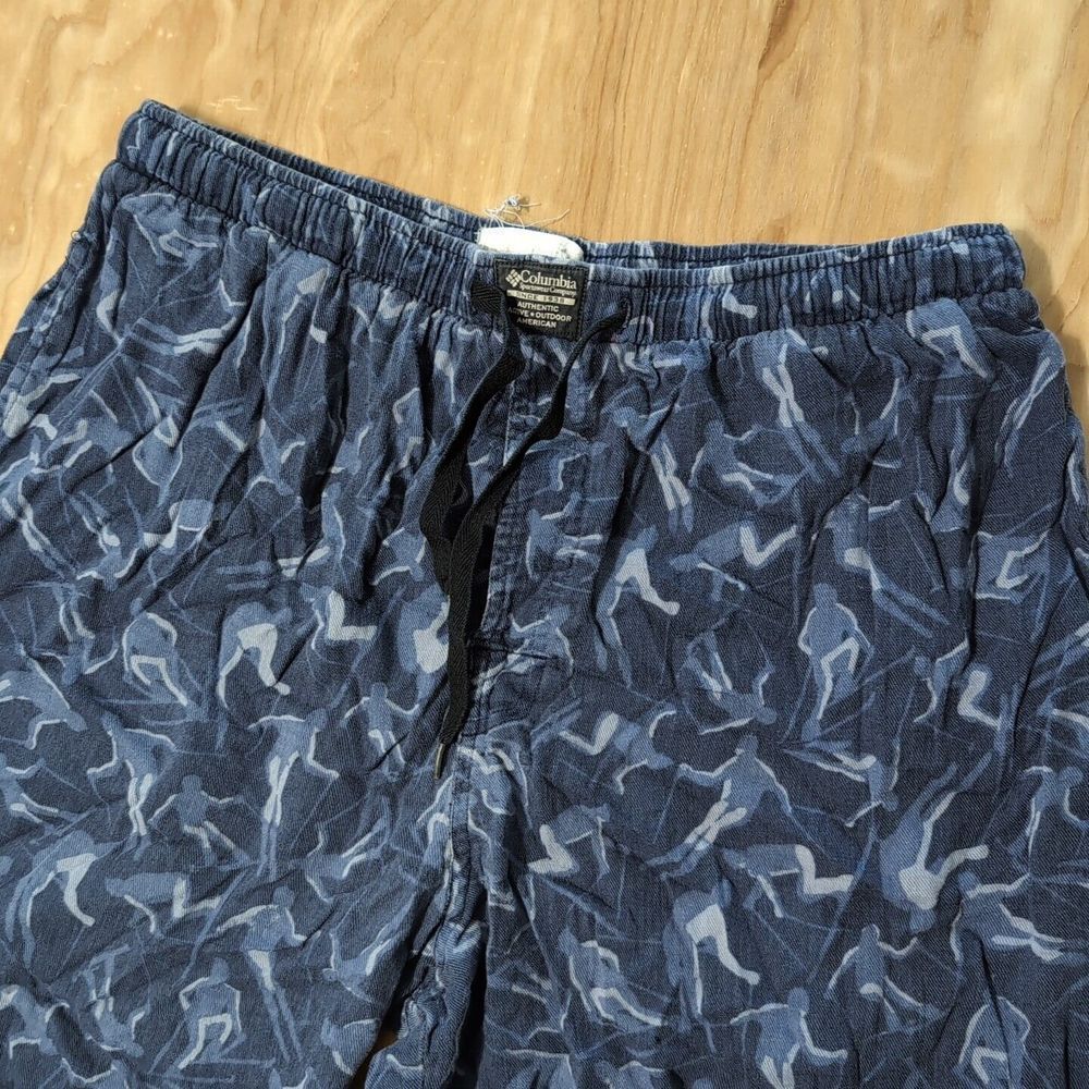 Columbia Vintage Rare Men's Med Blue All Over Ski Print Thin Sweatpants 30x29